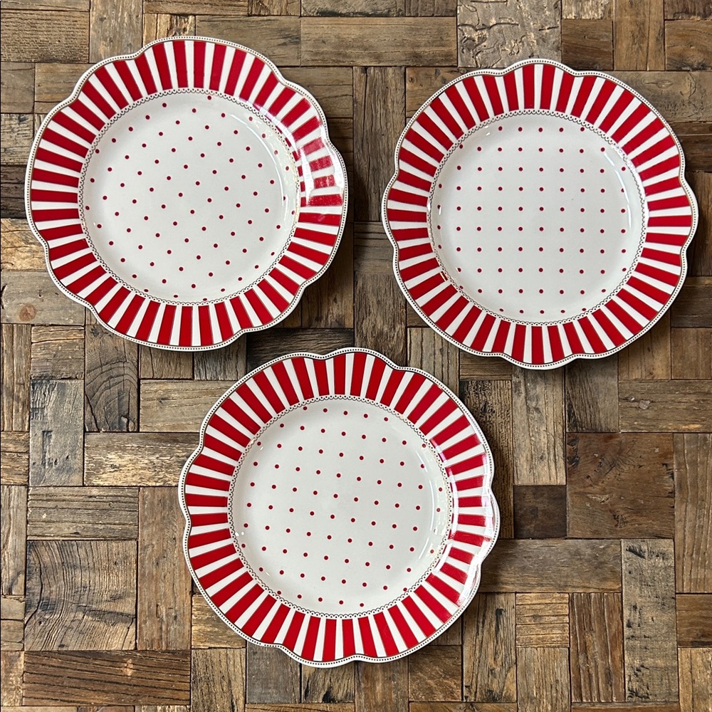Josephine Red by Grace’s Teaware Set of 3 Salad Plates 9 1/8” diameter